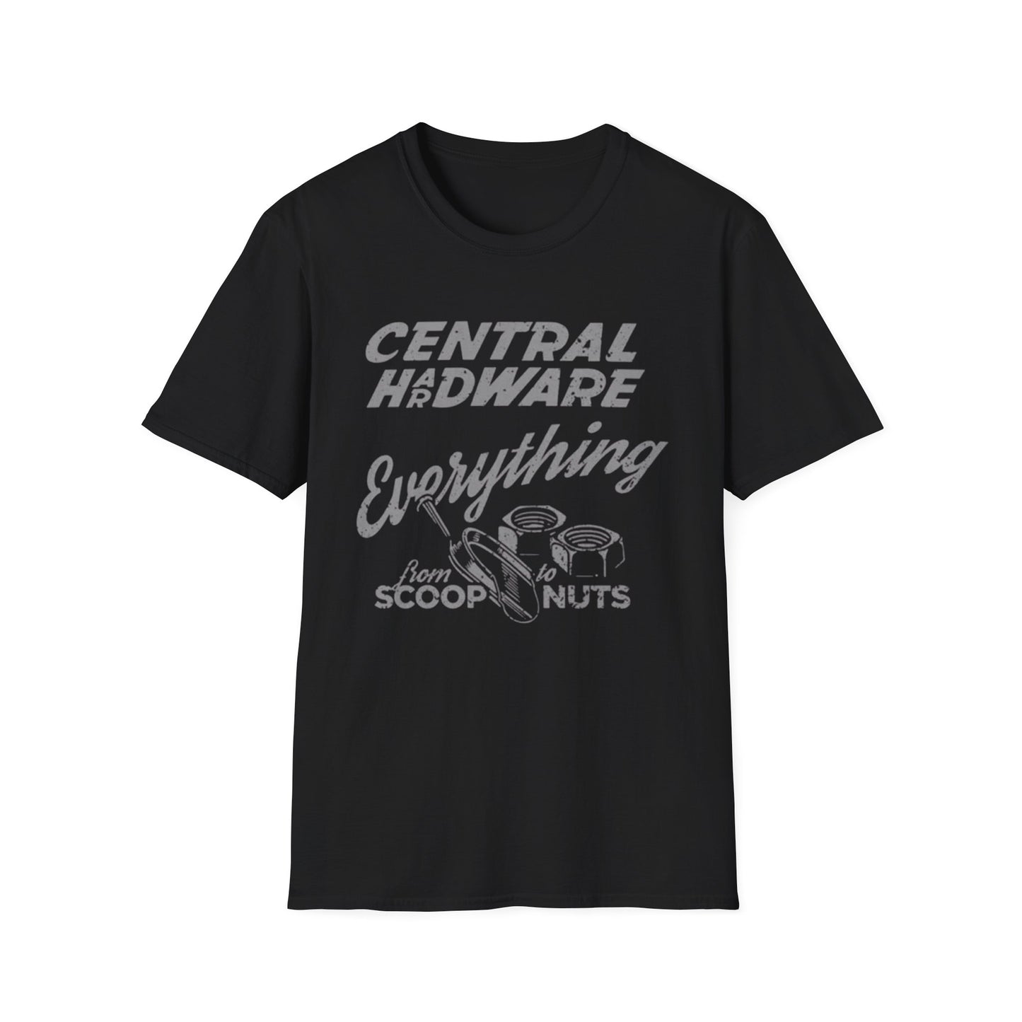 Central Hardware Everything T-Shirt | Vintage Hardware Screws Nuts Scoop Graphic